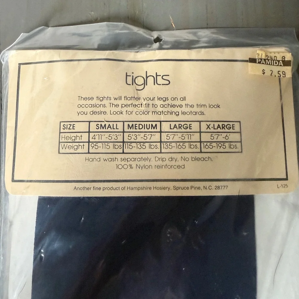 Vintage Tights Navy Opaque Pantyhose Tights Large NOS Made In USA Deadstock